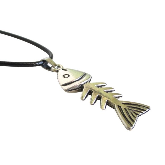 New Fish Skeleton Bonefish Pendant Necklace on 18" to 20" Cord Unisex Jewelry - Picture 3 of 5